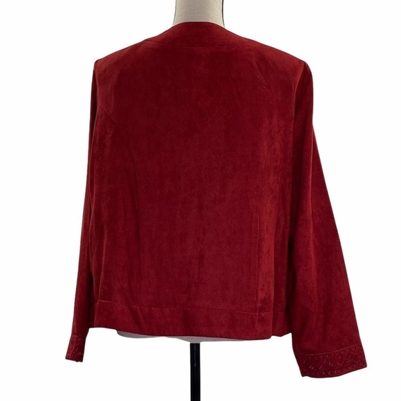 K Woman Red Faux Suede Embellished Open Jacket - Picture 3 of 12